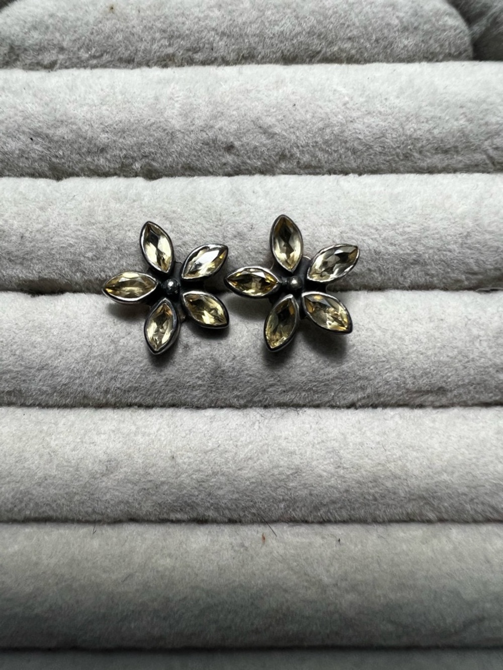 Crystal Flower Stud Earrings - Citrine